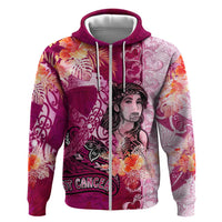 Breast Cancer New Zealand Zip Hoodie Maori Aotearoa Girl Pink Out DT02 Zip Hoodie Pink - Polynesian Pride