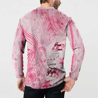 Breast Cancer Awareness Month Button Sweatshirt Butterfly Polynesia Watercolor Pink