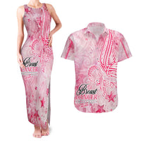 Breast Cancer Awareness Month Couples Matching Tank Maxi Dress and Hawaiian Shirt Butterfly Polynesia Watercolor Pink DT02 Pink - Polynesian Pride