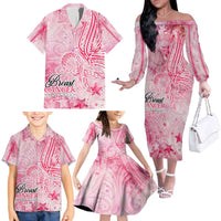Breast Cancer Awareness Month Family Matching Off The Shoulder Long Sleeve Dress and Hawaiian Shirt Butterfly Polynesia Watercolor Pink DT02 - Polynesian Pride