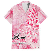 Breast Cancer Awareness Month Family Matching Off The Shoulder Long Sleeve Dress and Hawaiian Shirt Butterfly Polynesia Watercolor Pink DT02 Dad's Shirt - Short Sleeve Pink - Polynesian Pride