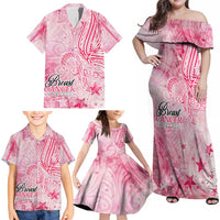 Breast Cancer Awareness Month Family Matching Off Shoulder Maxi Dress and Hawaiian Shirt Butterfly Polynesia Watercolor Pink DT02 - Polynesian Pride