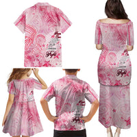 Breast Cancer Awareness Month Family Matching Puletasi and Hawaiian Shirt Butterfly Polynesia Watercolor Pink DT02 - Polynesian Pride