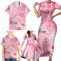 Breast Cancer Awareness Month Family Matching Short Sleeve Bodycon Dress and Hawaiian Shirt Butterfly Polynesia Watercolor Pink DT02 - Polynesian Pride