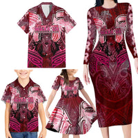 Breast Cancer Warrior Family Matching Long Sleeve Bodycon Dress and Hawaiian Shirt Angel Wings Polynesian Pattern DT02 - Polynesian Pride