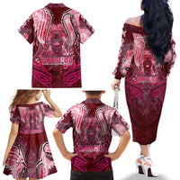 Breast Cancer Warrior Family Matching Off The Shoulder Long Sleeve Dress and Hawaiian Shirt Angel Wings Polynesian Pattern DT02 - Polynesian Pride
