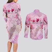 Breast Cancer Polynesian Couples Matching Long Sleeve Bodycon Dress and Long Sleeve Button Shirt I Can Do All Things Through Christ
