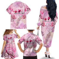 Breast Cancer Polynesian Family Matching Off The Shoulder Long Sleeve Dress and Hawaiian Shirt I Can Do All Things Through Christ DT02 - Polynesian Pride