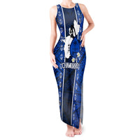 Guam Chamorro Warrior Tank Maxi Dress Traditional Tribal Patterns DT02 Women Blue - Polynesian Pride
