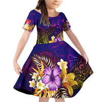 Wallis and Futuna Family Matching Off Shoulder Short Dress and Hawaiian Shirt Whale Hibiscus Polynesian DT02 Daughter's Dress Purple - Polynesian Pride