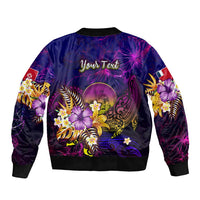 Wallis and Futuna Sleeve Zip Bomber Jacket Whale Hibiscus Polynesian