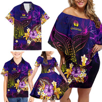 New Caledonia Family Matching Off Shoulder Short Dress and Hawaiian Shirt Whale Hibiscus Polynesian DT02 - Polynesian Pride