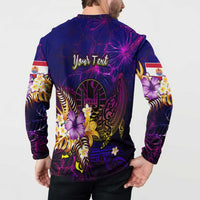 Tahiti French Polynesia Button Sweatshirt Whale Hibiscus Polynesian