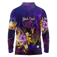 Cook Islands Long Sleeve Polo Shirt Whale Hibiscus Polynesian