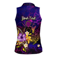 Cook Islands Women Sleeveless Polo Shirt Whale Hibiscus Polynesian