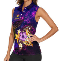 Nauru Women Sleeveless Polo Shirt Whale Hibiscus Polynesian