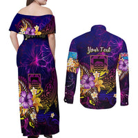 Tuvalu Couples Matching Off Shoulder Maxi Dress and Long Sleeve Button Shirt Whale Hibiscus Polynesian