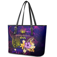 Northern Mariana Islands Leather Tote Bag Whale Hibiscus Polynesian
