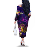 Marshall Islands Family Matching Off The Shoulder Long Sleeve Dress and Hawaiian Shirt Whale Hibiscus Polynesian DT02 - Polynesian Pride