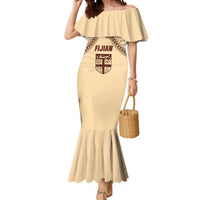 Fiji Bula Mermaid Dress Tapa Pattern Design DT02 Women Beige - Polynesian Pride