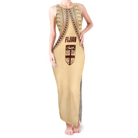 Fiji Bula Tank Maxi Dress Tapa Pattern Design DT02 Women Beige - Polynesian Pride
