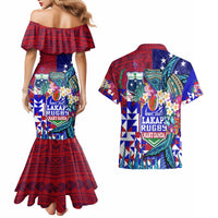 Manu Samoa Rugby 2023 Couples Matching Mermaid Dress and Hawaiian Shirt Humpback Whale Hexagon Tribal Tropical Style DT02 - Polynesian Pride