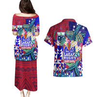 Manu Samoa Rugby 2023 Couples Matching Puletasi Dress and Hawaiian Shirt Humpback Whale Hexagon Tribal Tropical Style DT02 - Polynesian Pride