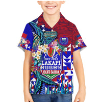Manu Samoa Rugby 2023 Family Matching Mermaid Dress and Hawaiian Shirt Humpback Whale Hexagon Tribal Tropical Style DT02 Son's Shirt Blue - Polynesian Pride