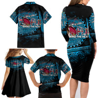 Fiji Rugby Family Matching Long Sleeve Bodycon Dress and Hawaiian Shirt Bring The Heat DT02 - Polynesian Pride