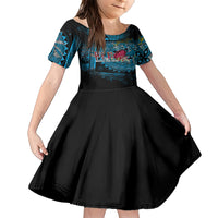 Fiji Rugby Family Matching Short Sleeve Bodycon Dress and Hawaiian Shirt Bring The Heat DT02 Daughter's Dress Blue - Polynesian Pride