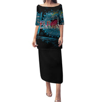 Fiji Rugby Puletasi Bring The Heat DT02 Long Dress Blue - Polynesian Pride
