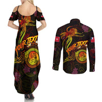 Wallis and Futuna Couples Matching Summer Maxi Dress and Long Sleeve Button Shirt Octopus Plumeria Polynesian Tattoo