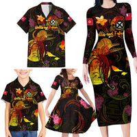 Wallis and Futuna Family Matching Long Sleeve Bodycon Dress and Hawaiian Shirt Octopus Plumeria Polynesian Tattoo DT02 - Polynesian Pride