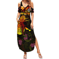 Wallis and Futuna Family Matching Summer Maxi Dress and Hawaiian Shirt Octopus Plumeria Polynesian Tattoo DT02 Mom's Dress Black - Polynesian Pride