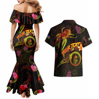 New Caledonia Couples Matching Mermaid Dress and Hawaiian Shirt Octopus Plumeria Polynesian Tattoo