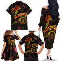 New Caledonia Family Matching Off The Shoulder Long Sleeve Dress and Hawaiian Shirt Octopus Plumeria Polynesian Tattoo DT02 - Polynesian Pride