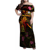 New Caledonia Family Matching Off Shoulder Maxi Dress and Hawaiian Shirt Octopus Plumeria Polynesian Tattoo DT02 Mom's Dress Black - Polynesian Pride