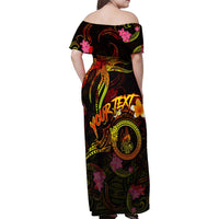 New Caledonia Family Matching Off Shoulder Maxi Dress and Hawaiian Shirt Octopus Plumeria Polynesian Tattoo DT02 - Polynesian Pride