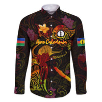 New Caledonia Family Matching Off Shoulder Short Dress and Hawaiian Shirt Octopus Plumeria Polynesian Tattoo DT02 Dad's Shirt - Long Sleeve Black - Polynesian Pride