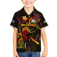 New Caledonia Family Matching Puletasi and Hawaiian Shirt Octopus Plumeria Polynesian Tattoo DT02 Son's Shirt Black - Polynesian Pride