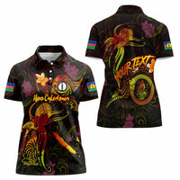 New Caledonia Women Polo Shirt Octopus Plumeria Polynesian Tattoo
