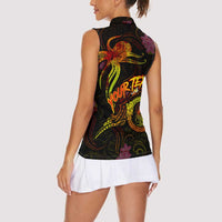 New Caledonia Women Sleeveless Polo Shirt Octopus Plumeria Polynesian Tattoo
