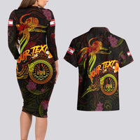 Tahiti French Polynesia Couples Matching Long Sleeve Bodycon Dress and Hawaiian Shirt Octopus Plumeria Polynesian Tattoo DT02 - Polynesian Pride