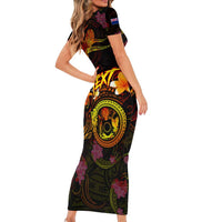 Cook Islands Short Sleeve Bodycon Dress Octopus Plumeria Polynesian Tattoo DT02 - Polynesian Pride