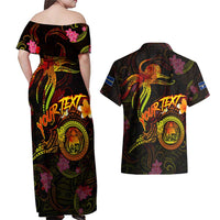 Nauru Couples Matching Off Shoulder Maxi Dress and Hawaiian Shirt Octopus Plumeria Polynesian Tattoo