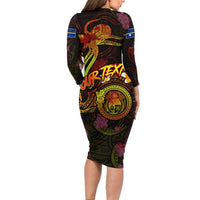Nauru Family Matching Long Sleeve Bodycon Dress and Hawaiian Shirt Octopus Plumeria Polynesian Tattoo DT02 - Polynesian Pride