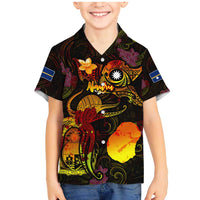 Nauru Family Matching Mermaid Dress and Hawaiian Shirt Octopus Plumeria Polynesian Tattoo DT02 Son's Shirt Black - Polynesian Pride