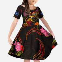 Nauru Family Matching Off The Shoulder Long Sleeve Dress and Hawaiian Shirt Octopus Plumeria Polynesian Tattoo DT02 Daughter's Dress Black - Polynesian Pride