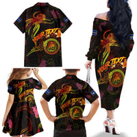 Nauru Family Matching Off The Shoulder Long Sleeve Dress and Hawaiian Shirt Octopus Plumeria Polynesian Tattoo DT02 - Polynesian Pride