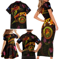 Nauru Family Matching Short Sleeve Bodycon Dress and Hawaiian Shirt Octopus Plumeria Polynesian Tattoo DT02 - Polynesian Pride